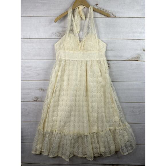 Cupshe Halter Dress Sz M Madison Ivory Lace Lined Open Back Beach Wedding NWT - Picture 2 of 13